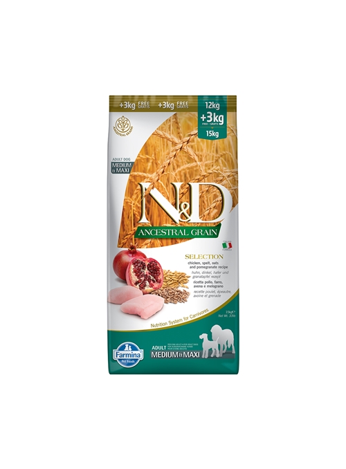 N&D LOW ANCESTRAL GRAIN DOG ADULT MED/MAX FRANGO E ROMÃ - 2,5kg - NDA2130