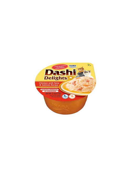 CHURU CAT DASHI DELIGHTS RECEITA DE FRANGO COM ATUM E SALMÃO - Frango, Atum e Salmão - 70gr - EU862