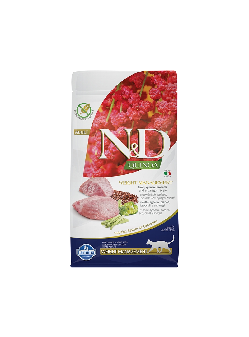 N&D QUINOA CAT ADULT WEIGHT MANAGEMENT CORDEIRO - 1,5kg - NDQFWL1