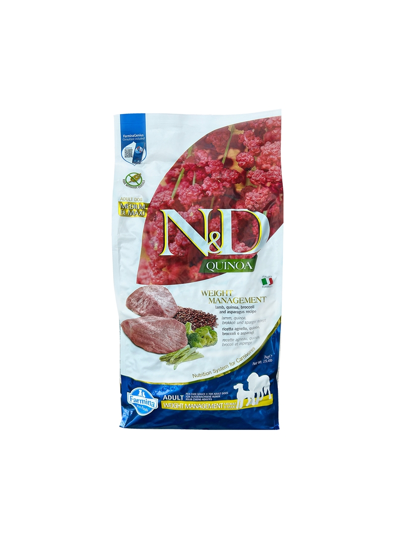 FARMINA N&D QUINOA DOG WEIGHT MANAGEMENT MED & MAX CORDEIRO - 7kg - NDQWL7 FARMINA N&D QUINOA DOG WEIGHT MANAGEMENT MED & MAX CORDEIRO - 7kg - NDQWL7