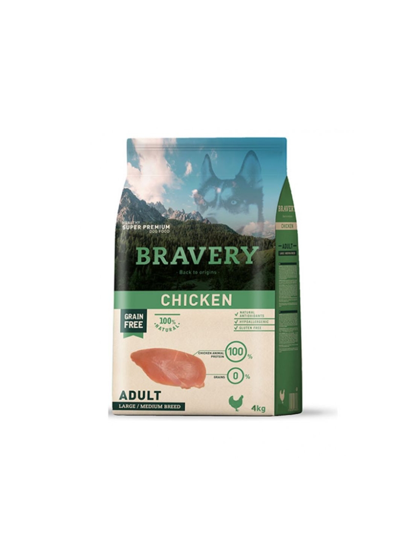 BRAVERY DOG ADULT MEDIUM/LARGE CHICKEN GRAIN FREE - 4kg - BV10104