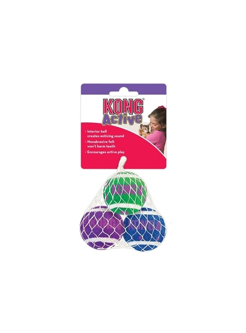 KONG Cat Active Tennis Balls – Brinquedos com Guizo para Gatos - Sortido - KCA56E