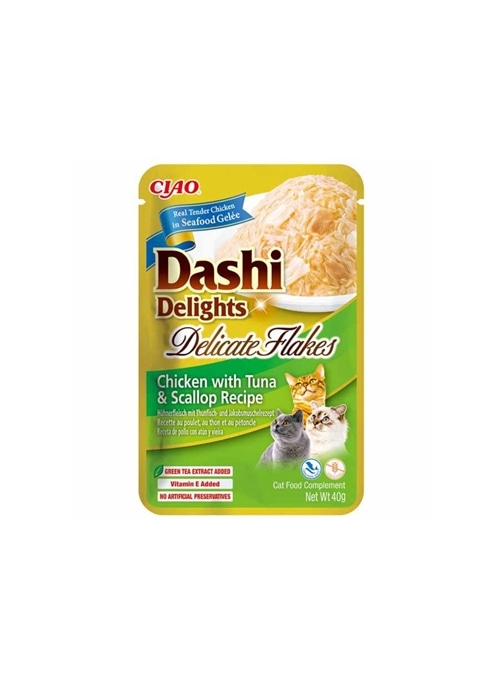 CHURU CAT DASHI DELIGHTS DELICATE FLAKES FRANGO, ATUM E VIEIRA - Frango,Atum e Vieira - 40gr - EU896