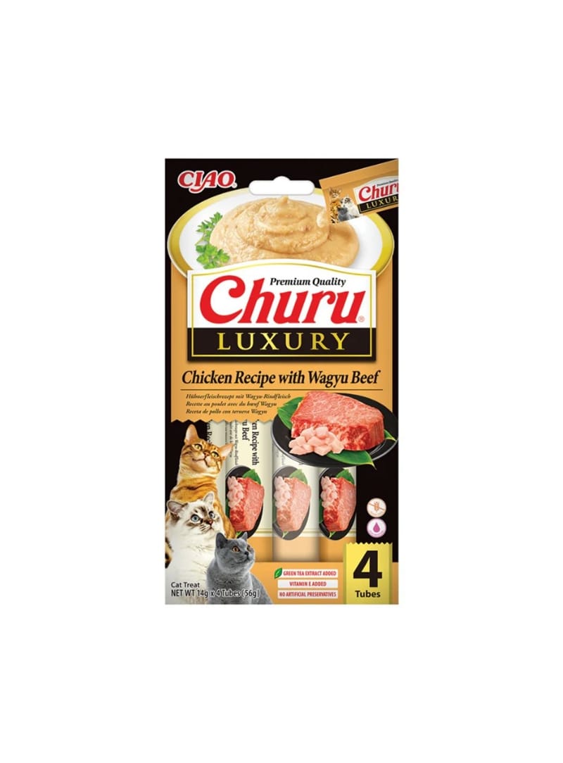 CHURU CAT LUXURY RECEITA DE FRANGO COM CARNE WAGYU - 4 x 14gr - EU654